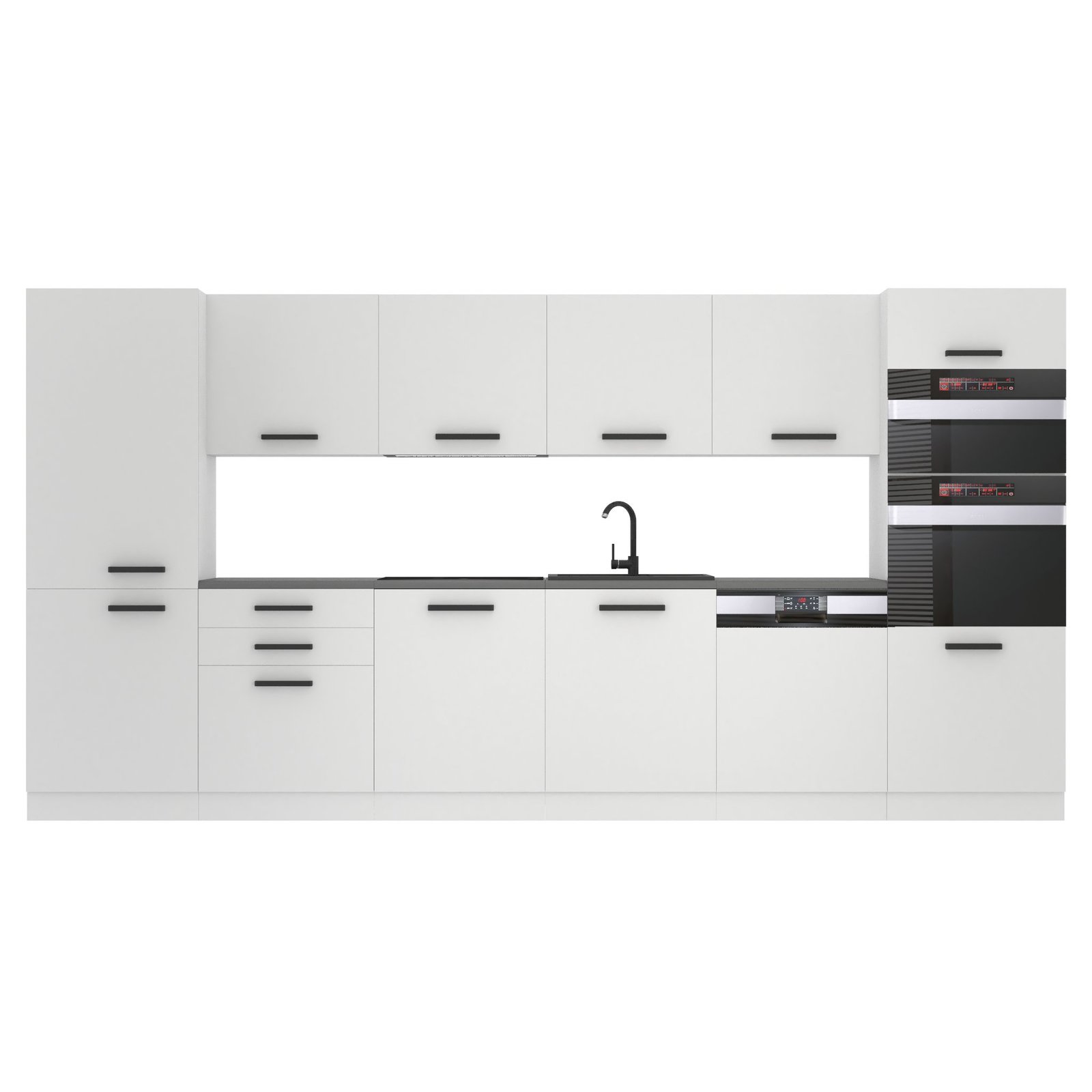 1 Cuisine complète Premium 360 cm – Blanc mat avec plan de travail gris – Image 1