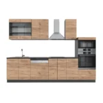 Cuisine complète Vicco Fame-Line 300 cm chêne doré et anthracite avec armoire haute