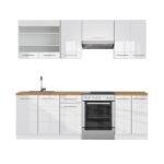 Cuisine Fame-Line blanc brillant 240 cm sans plan de travail