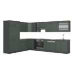 Cuisine d’angle Fame-Line vert et or campagne/anthracite 347 x 257 cm
