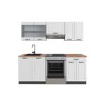 Cuisine R-Line blanc campagne et anthracite 200 cm avec plan de travail chêne