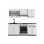 Cuisine R-Line blanc campagne et anthracite 200 cm sans plan de travail