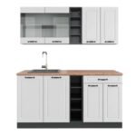 Cuisine R-Line blanc campagne et anthracite 160 cm avec plan de travail chêne