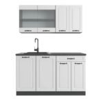 Cuisine R-Line blanc campagne et anthracite 140 cm sans plan de travail