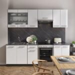 Cuisine Fame-Line blanc brillant et anthracite 240 cm avec plan de travail marbre – Image 3