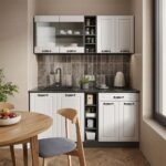 Cuisine R-Line blanc campagne et anthracite 160 cm avec plan de travail chêne – Image 3