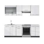 Cuisine Fame-Line blanc brillant et anthracite 240 cm avec plan de travail marbre – Image 4