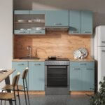 Cuisine R-Line bleu-gris et chêne doré 200 cm sans plan de travail – Image 2