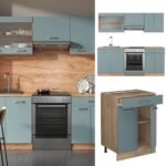 Cuisine R-Line bleu-gris et chêne doré 200 cm sans plan de travail – Image 4