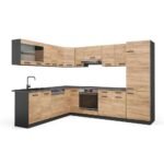 Cuisine d’angle R-Line chêne doré et anthracite 287 x 227 cm sans plan de travail