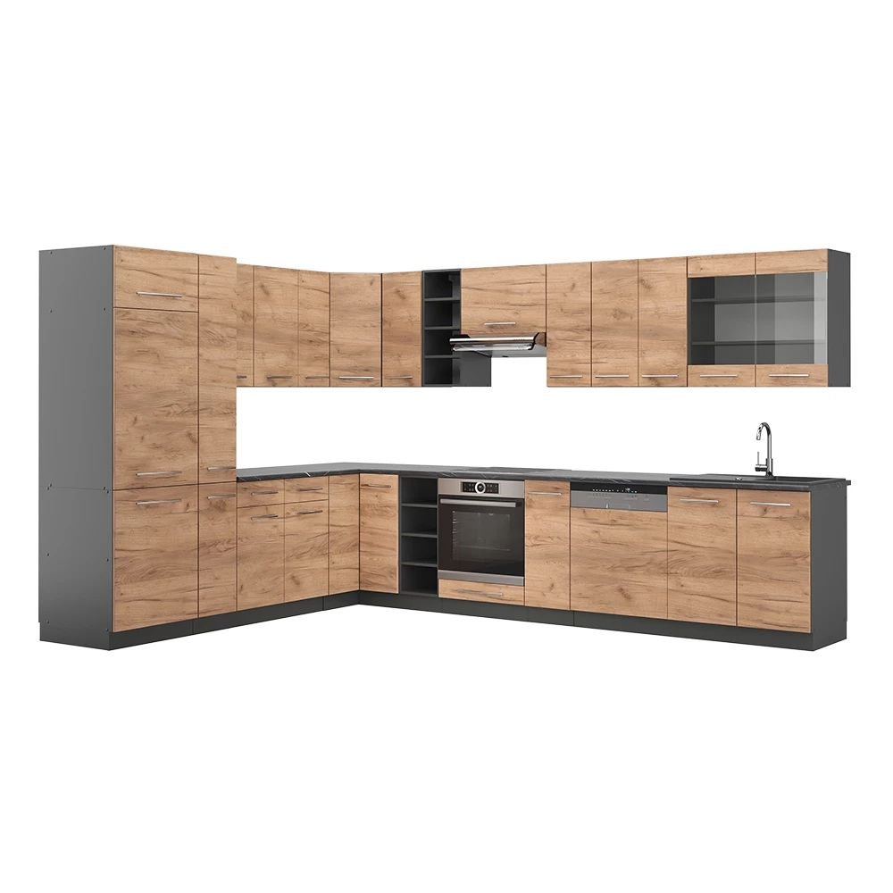 C1 Cuisine d’angle Fame-Line chêne doré et anthracite 347 x 257 cm – Image 1
