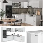 Cuisine d’angle R-Line blanc haute brillance 247 x 237 cm sans plan de travail – Image 3